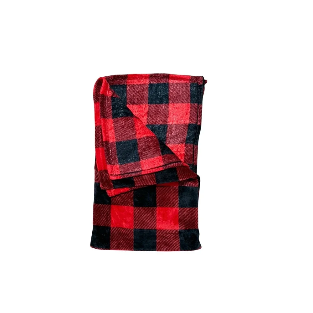Red Black Buffalo Plaid Throw Blanket Accent Quilt Cover Soft Fleece Bedding
